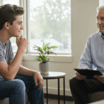 a male teenager talking to a life coach